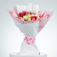 Devine Peach and W hite rose arrangment