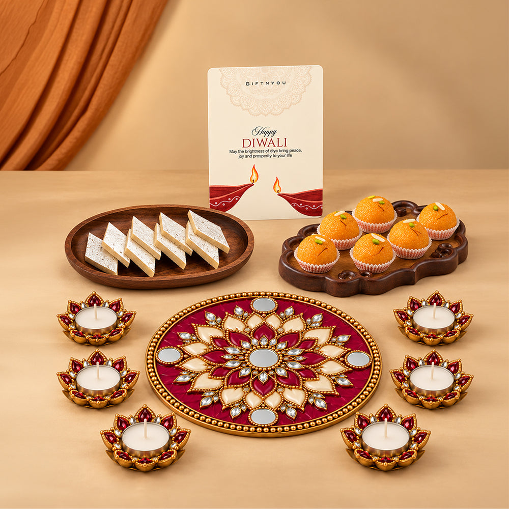 The Diwali Rangoli Radiance Box by GiftNYou in a festive lifestyle setting