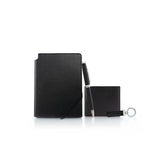 Set Of Leather Journal, Pen, Leather Wallet & Keychain – Black