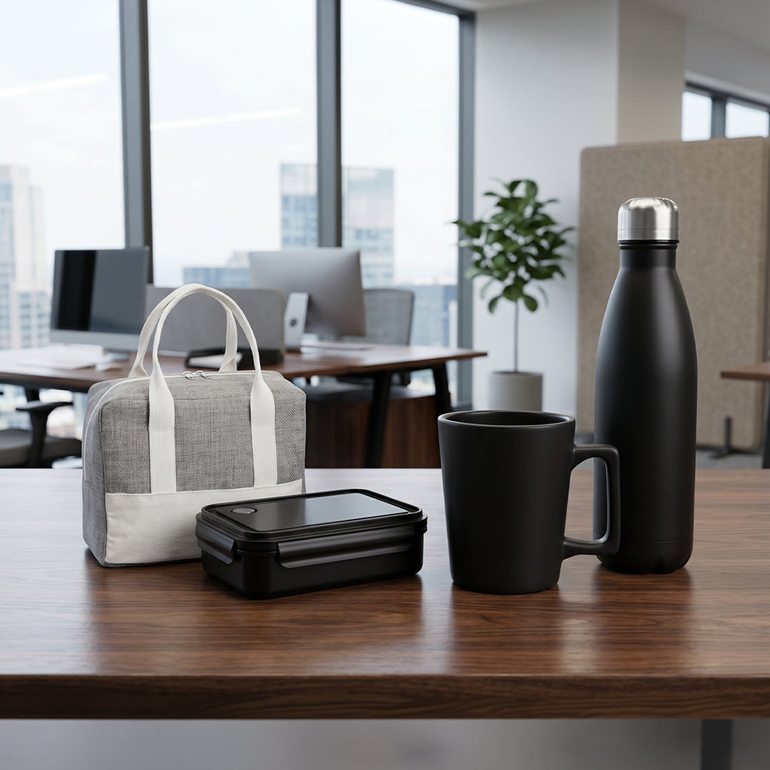 Set Of Bag, Lunch Box, Bottle & Cup
