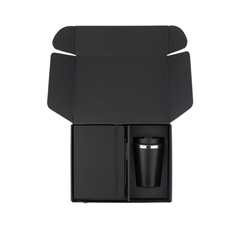 Set of Double Walled Tumbler, A5 Notebook and Pen - Black