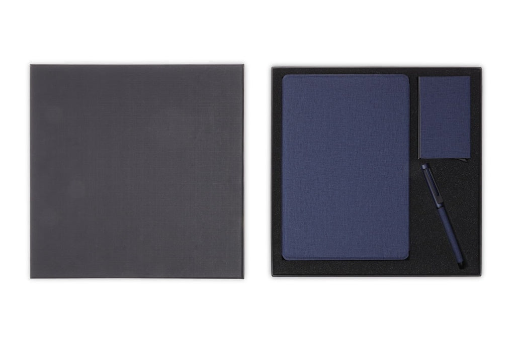 Set with Refillable Notebook, Pen & Cardholder - Navy