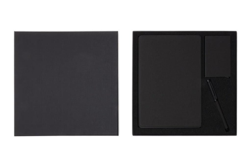 Set with Refillable Notebook, Pen & Cardholder - Black