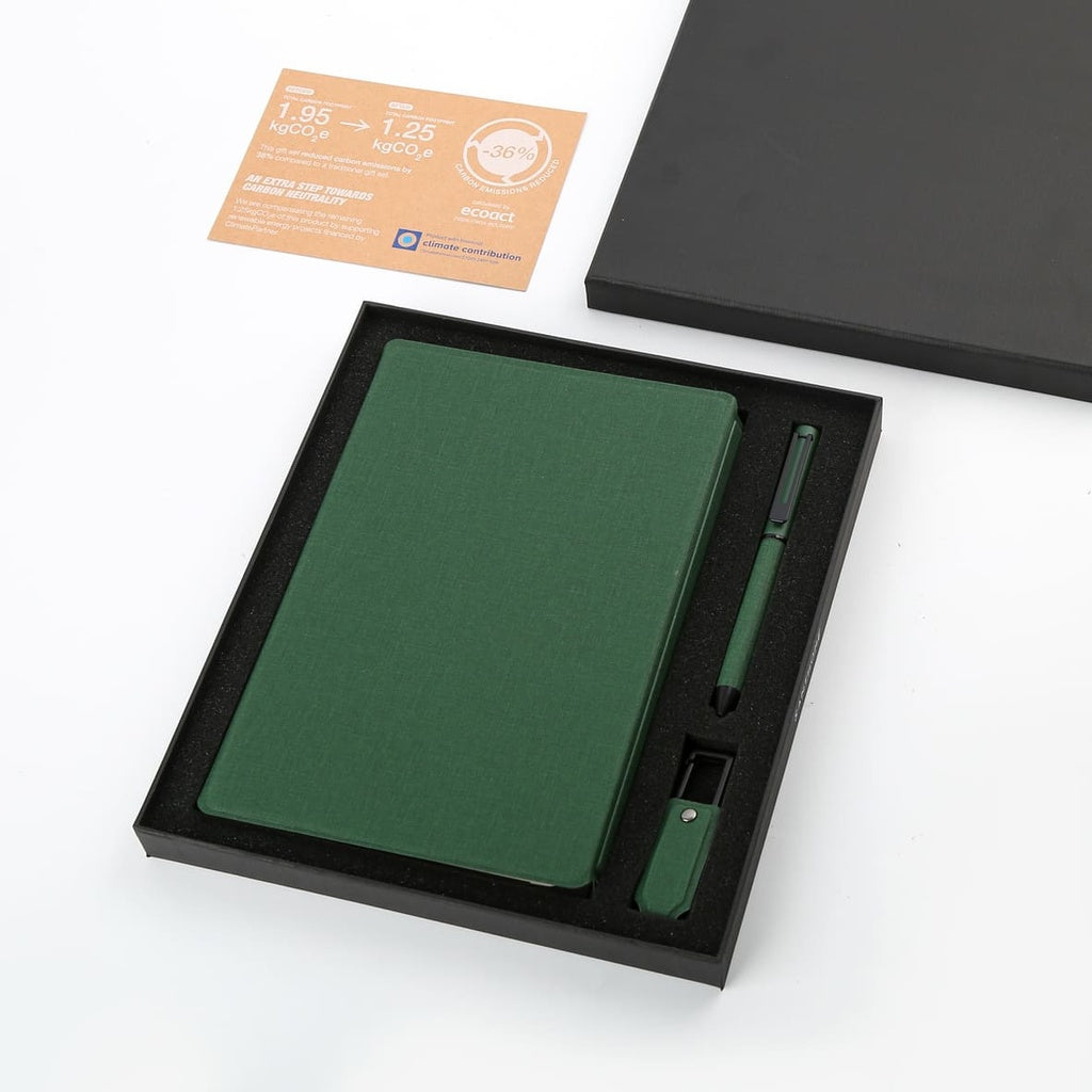 Set of Refillable Notebook, Pen & USB Keychain - Green