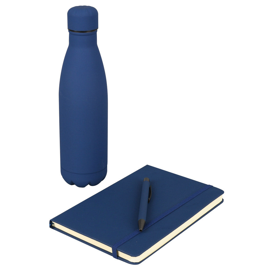 Set of Stainless Bottle, Notebook and Pen - Blue