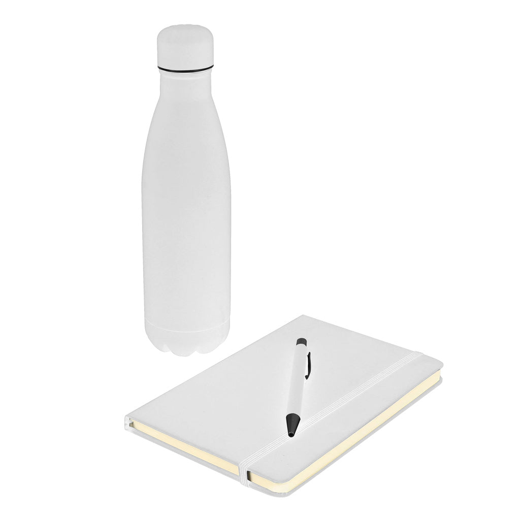 Set of Stainless Bottle, Notebook &amp; Pen – White