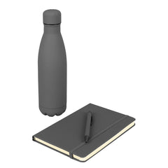 Set of Stainless Bottle, Notebook & Pen – Gray