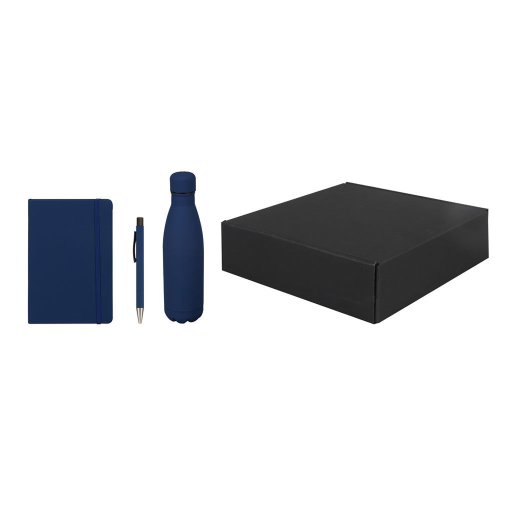Set of Stainless Bottle, Notebook and Pen - Blue