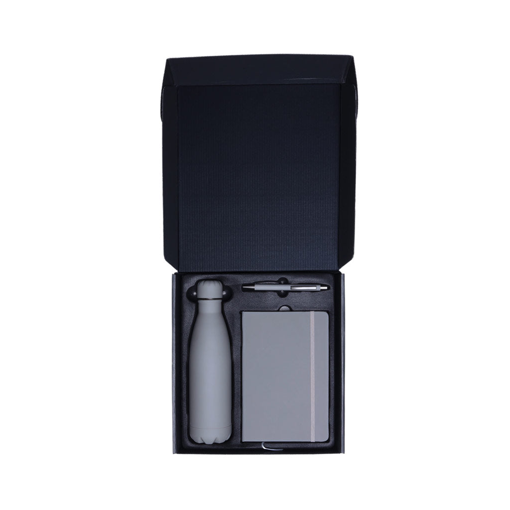 Set of Stainless Bottle, Notebook & Pen – Gray