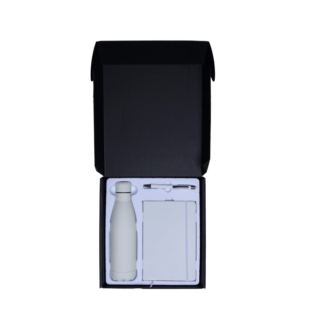 Set of Stainless Bottle, Notebook &amp; Pen – White