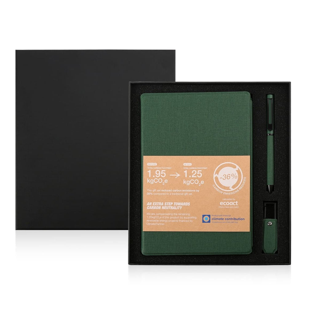 Set of Refillable Notebook, Pen & USB Keychain - Green