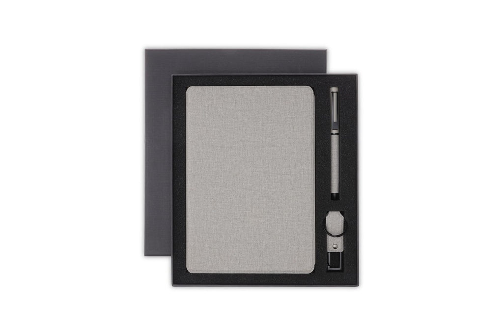 Set with Refillable Notebook, Pen & USB Keychain - Grey