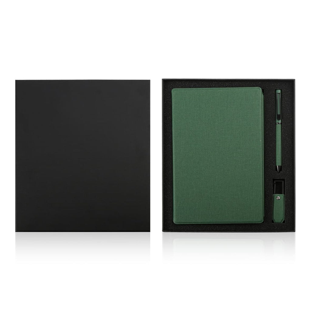 Set of Refillable Notebook, Pen & USB Keychain - Green