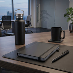 Set Of Notebook, Pen, Ceramic Cup & Stainless Steel Bottle - Black