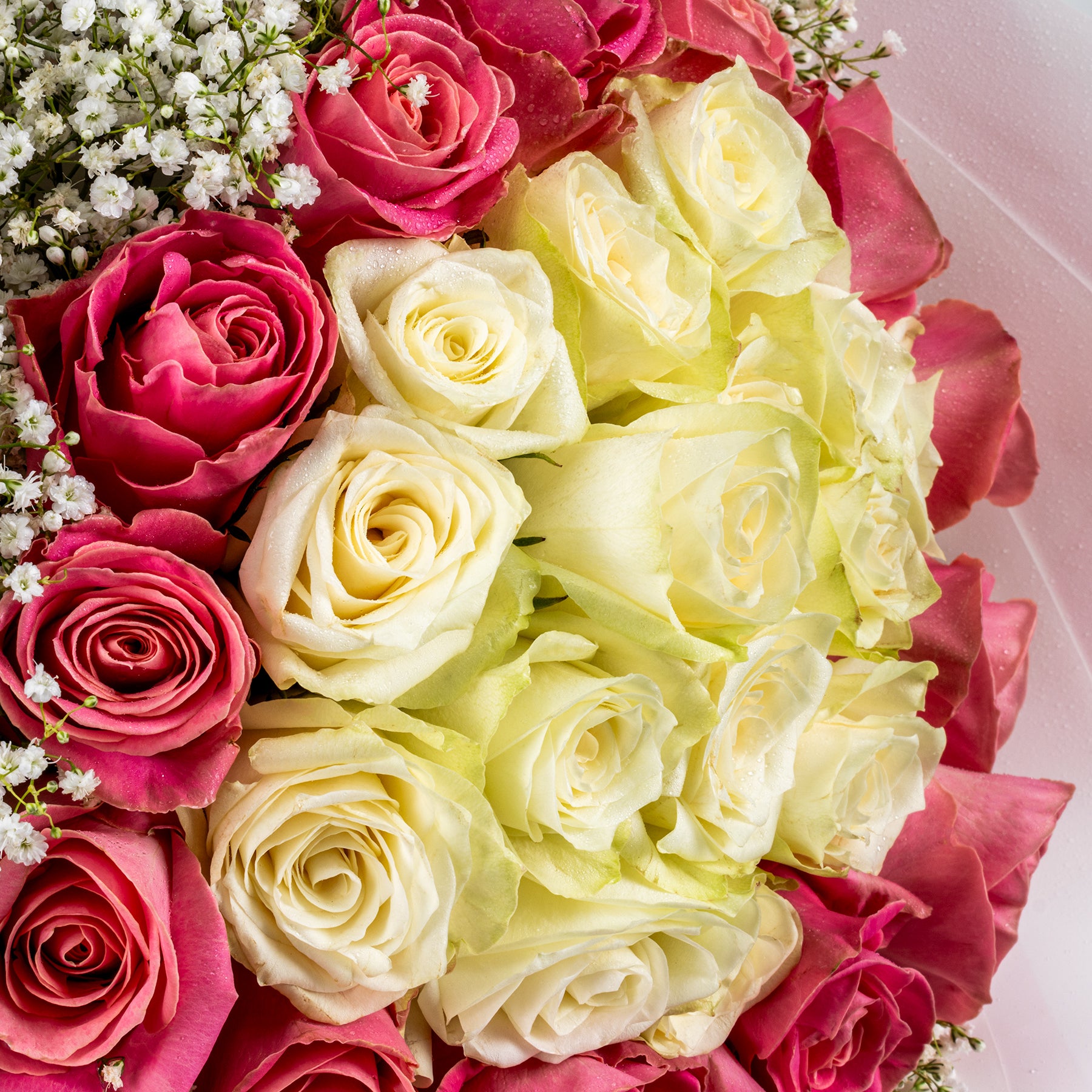 Bouquet of peach and white roses