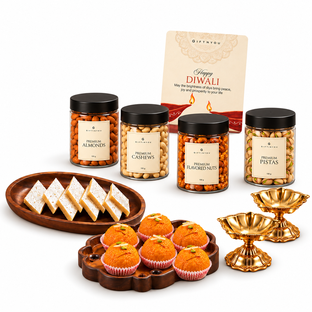 The Diwali Abundance Hamper by GiftNYou on a white background