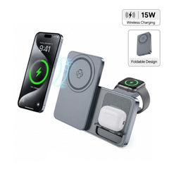 foldable 3 in 1 wireless charger grey