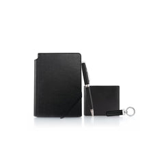 Set Of Leather Journal, Pen, Leather Wallet & Keychain – Black