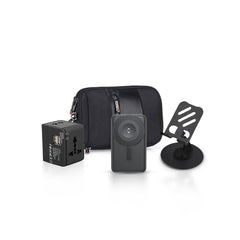 Set Of Travel Bag, Powerbank, Travel Adapter & Phone Stand