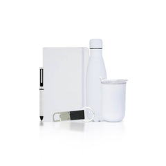 Set Of Mug, Bottle, Notebook, Pen & Keychain - White