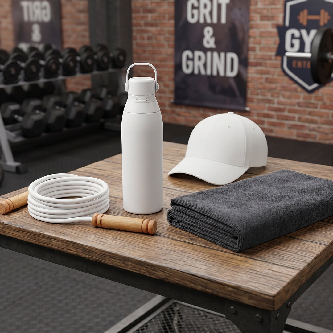 Set Of Bottle, Cap, Jumping Rope & Cooling Towel